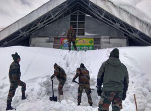 engineers and army is clearing snow for pilgrims